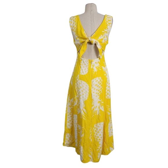 Anthropologie Maeve Yellow White Pineapple Midi Dress Sz 6 Rayon Linen Vacation - Picture 5 of 11